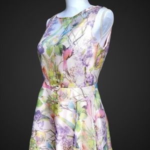 Botanical Bird Print Ethereal Pastel Floral dress size 10